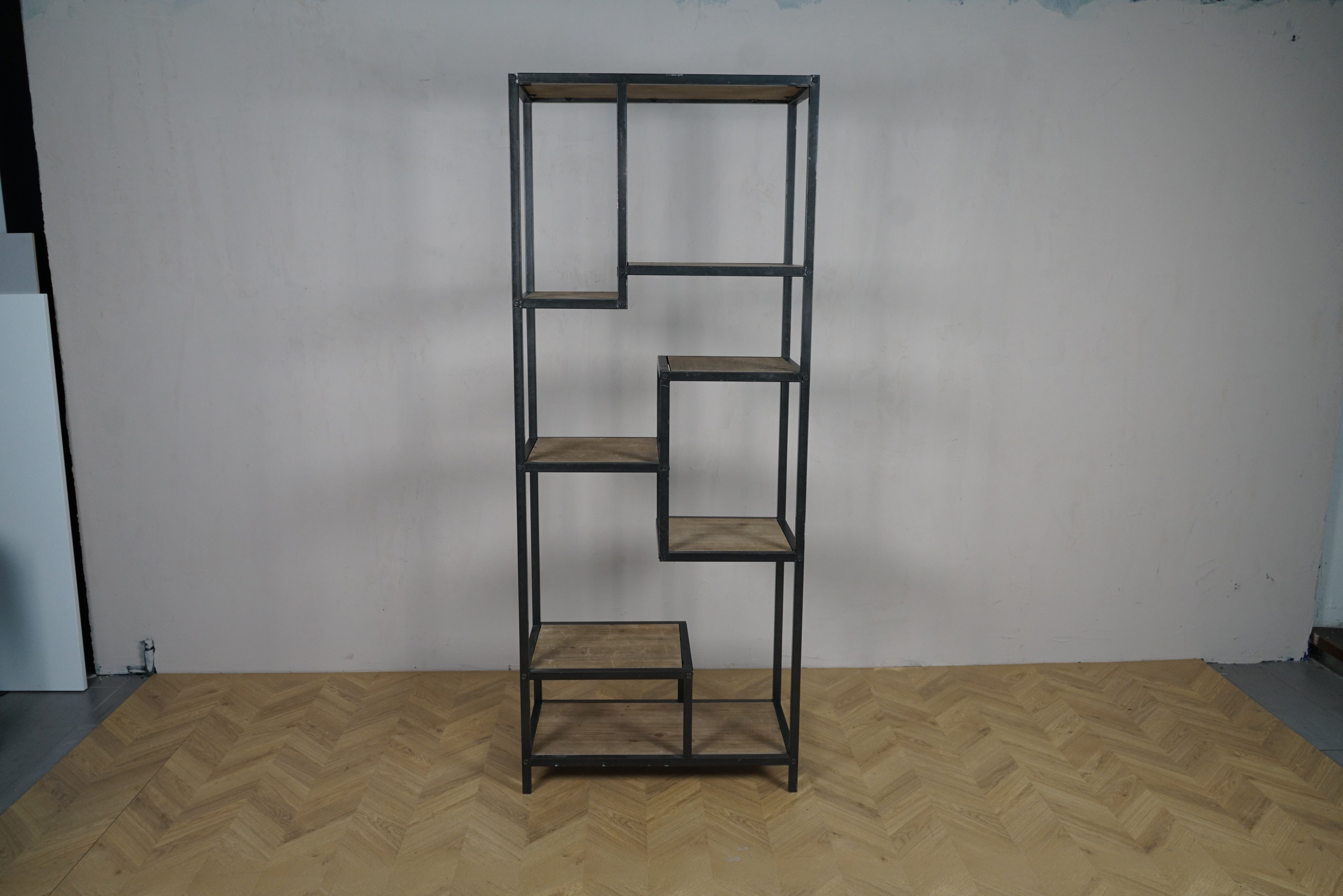 Seaford reol 80x40x200 cm i sort metal og trælook – frontbillede